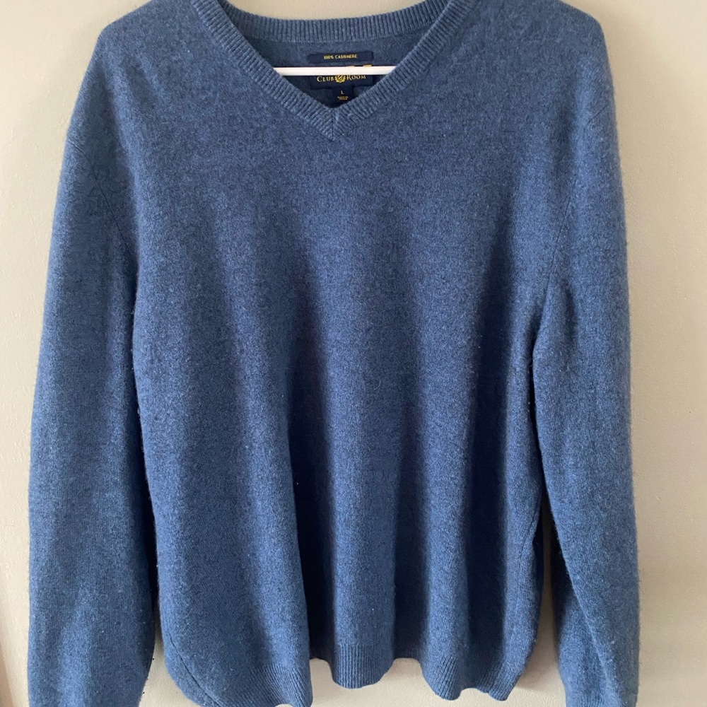 Set of 2 Club Room V-Neck 100% cashmere Sweaters sz L blue - Picture 4 of 11